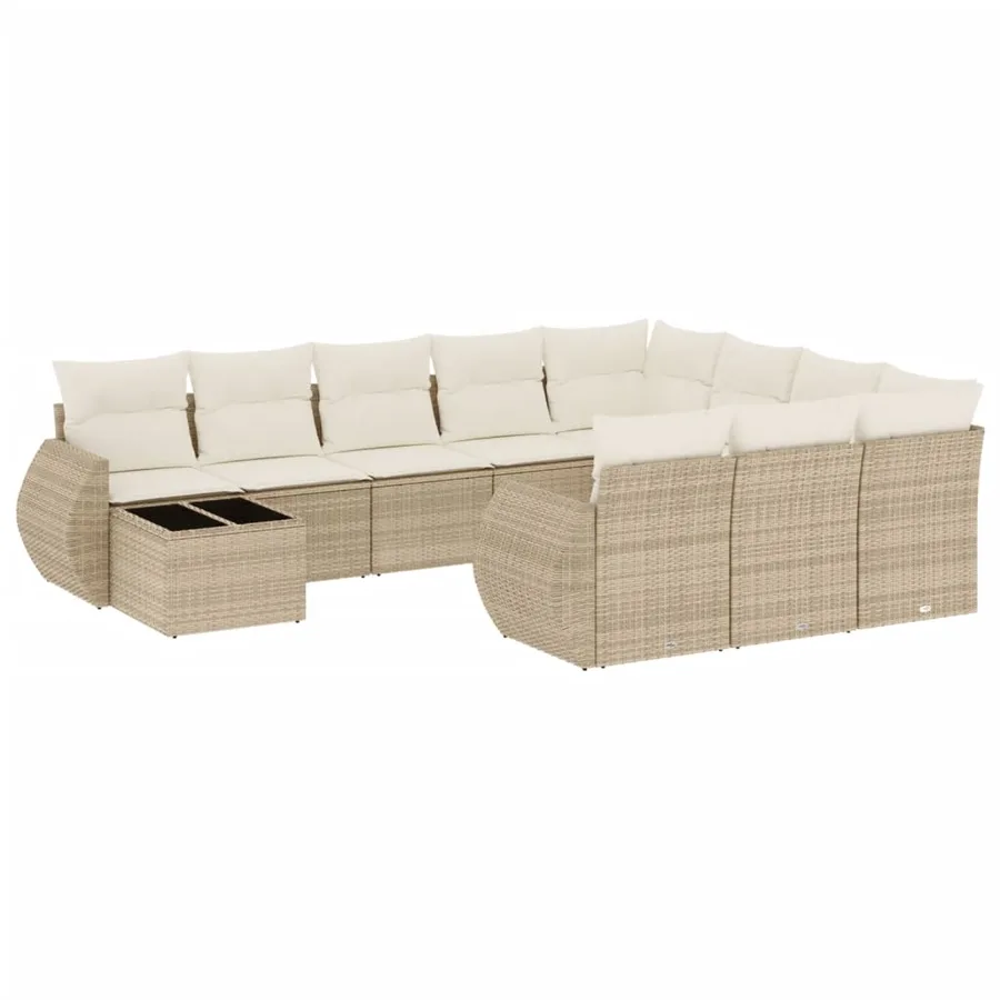 Salon de jardin 11 pcs avec coussins beige résine tressée - 2