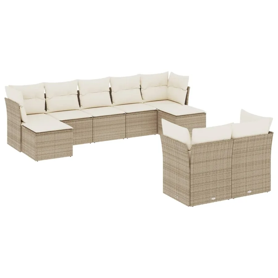 Salon de jardin avec coussins 9 pcs beige résine tressée - 2
