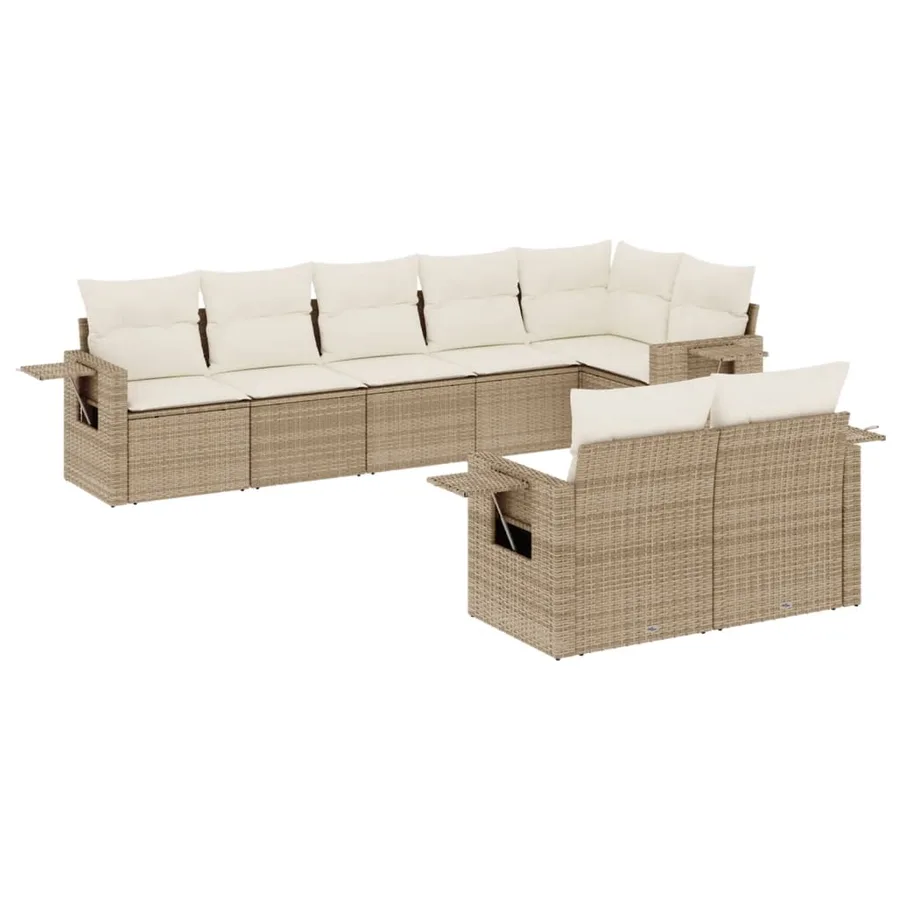 Salon de jardin avec coussins 8 pcs beige résine tressée - 2