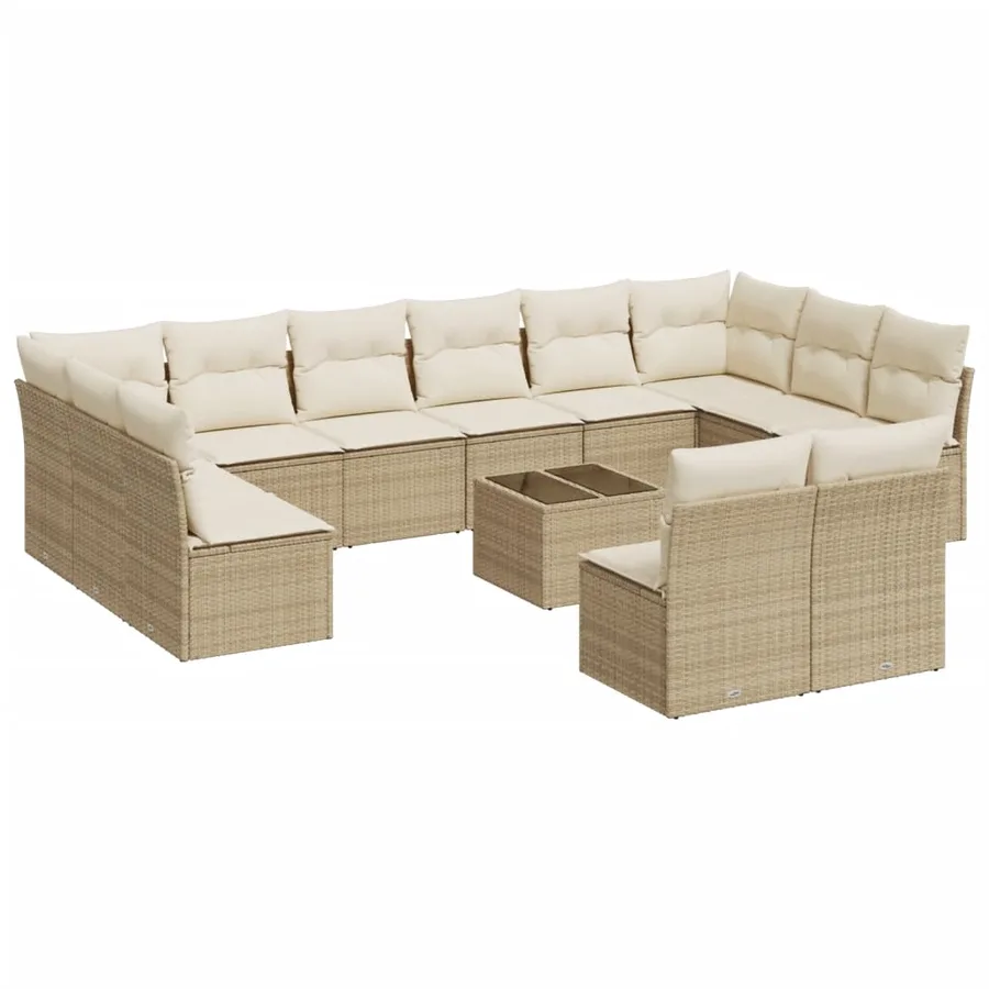 Salon de jardin avec coussins 13 pcs beige résine tressée - 2