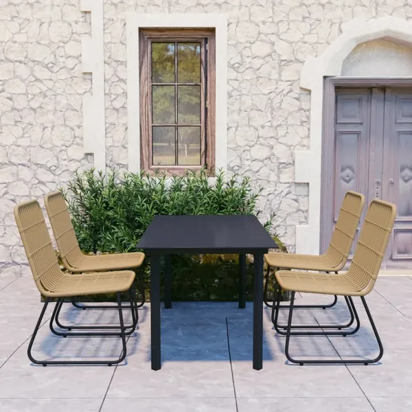Ensemble à manger d'extérieur 5 pcs résine tressée et verre