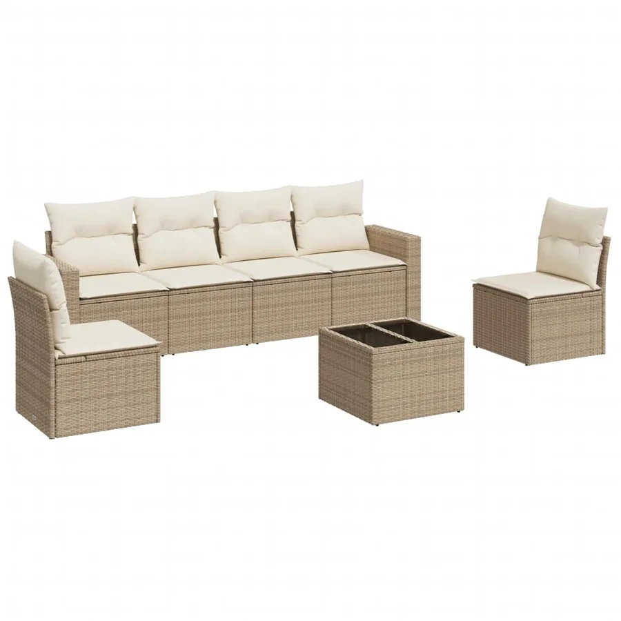 Salon de jardin avec coussins 7 pcs beige résine tressée - 2