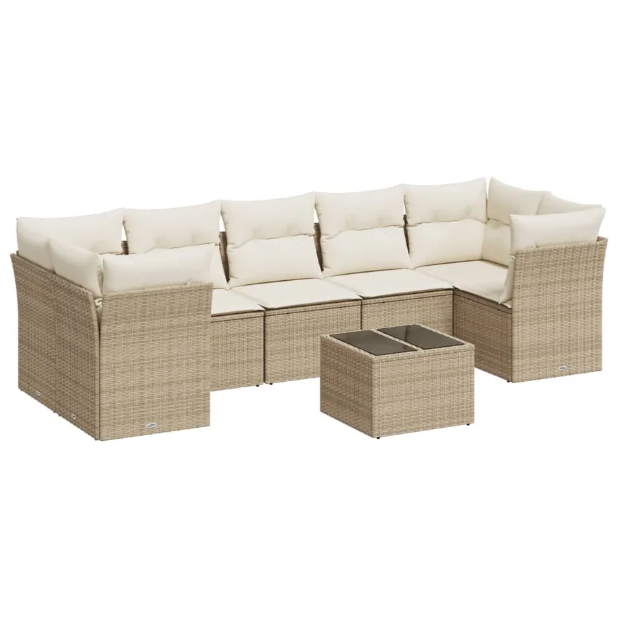 Salon de jardin avec coussins 8 pcs beige résine tressée - 2