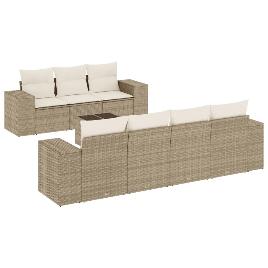 Salon de jardin avec coussins 8 pcs beige résine tressée - 2