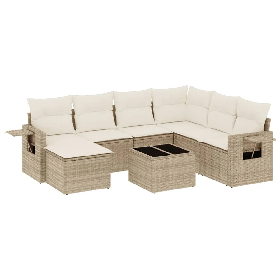Salon de jardin avec coussins 8 pcs beige résine tressée - 2
