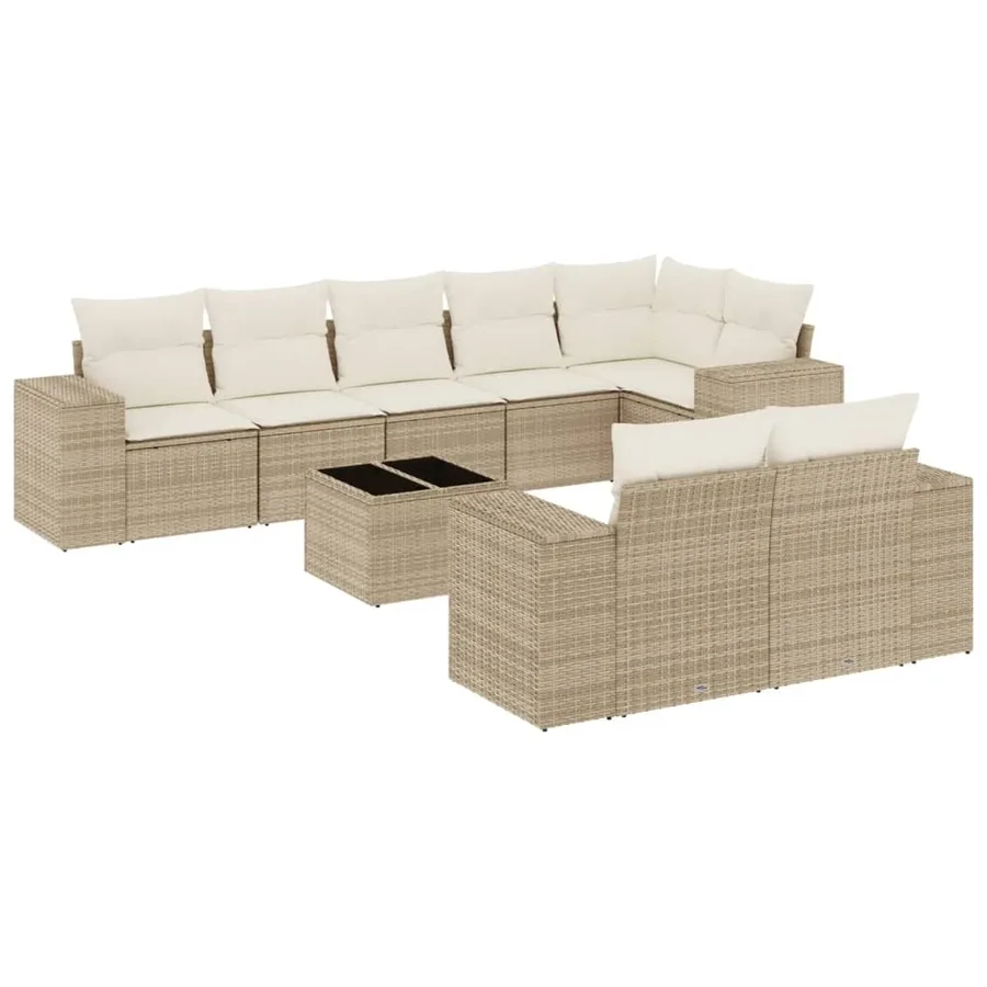 Salon de jardin avec coussins 9 pcs beige résine tressée - 2