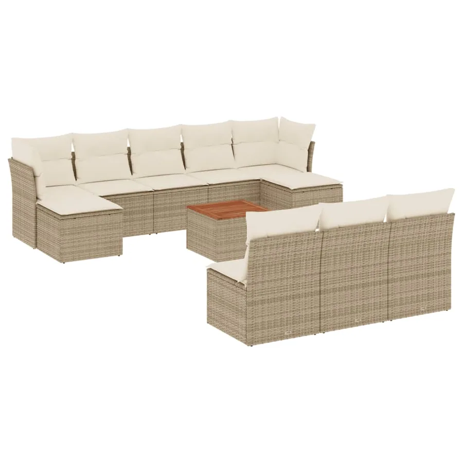 Salon de jardin 11 pcs avec coussins beige résine tressée - 2