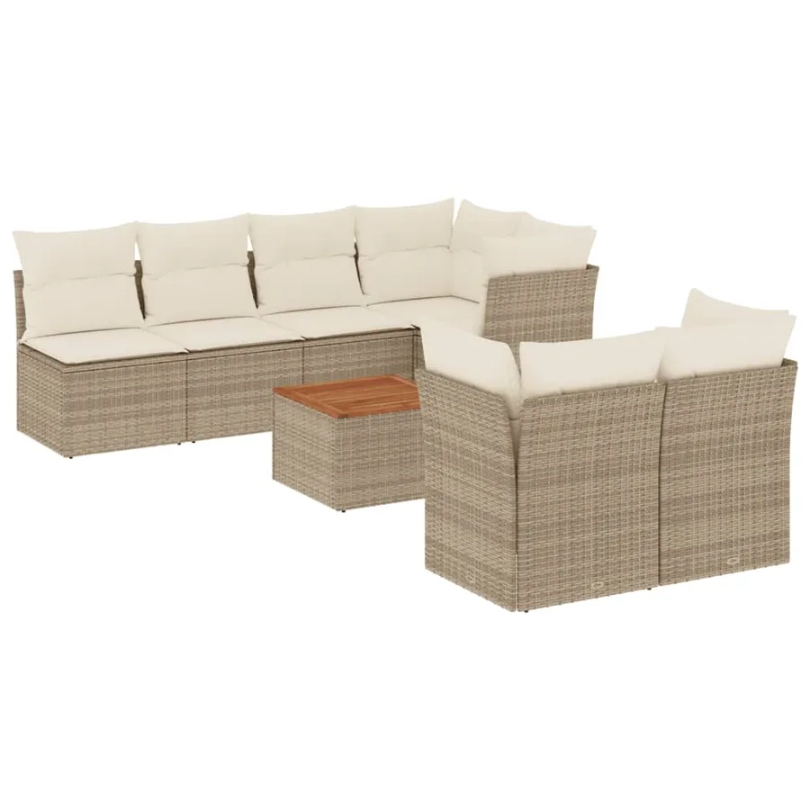 Salon de jardin avec coussins 8 pcs beige résine tressée - 2