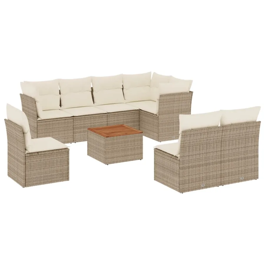 Salon de jardin avec coussins 9 pcs beige résine tressée - 2