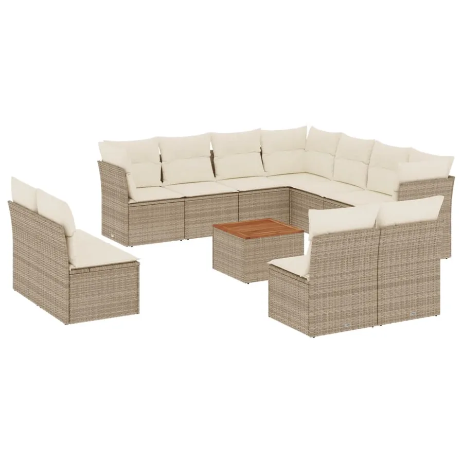 Salon de jardin avec coussins 12 pcs beige résine tressée - 2