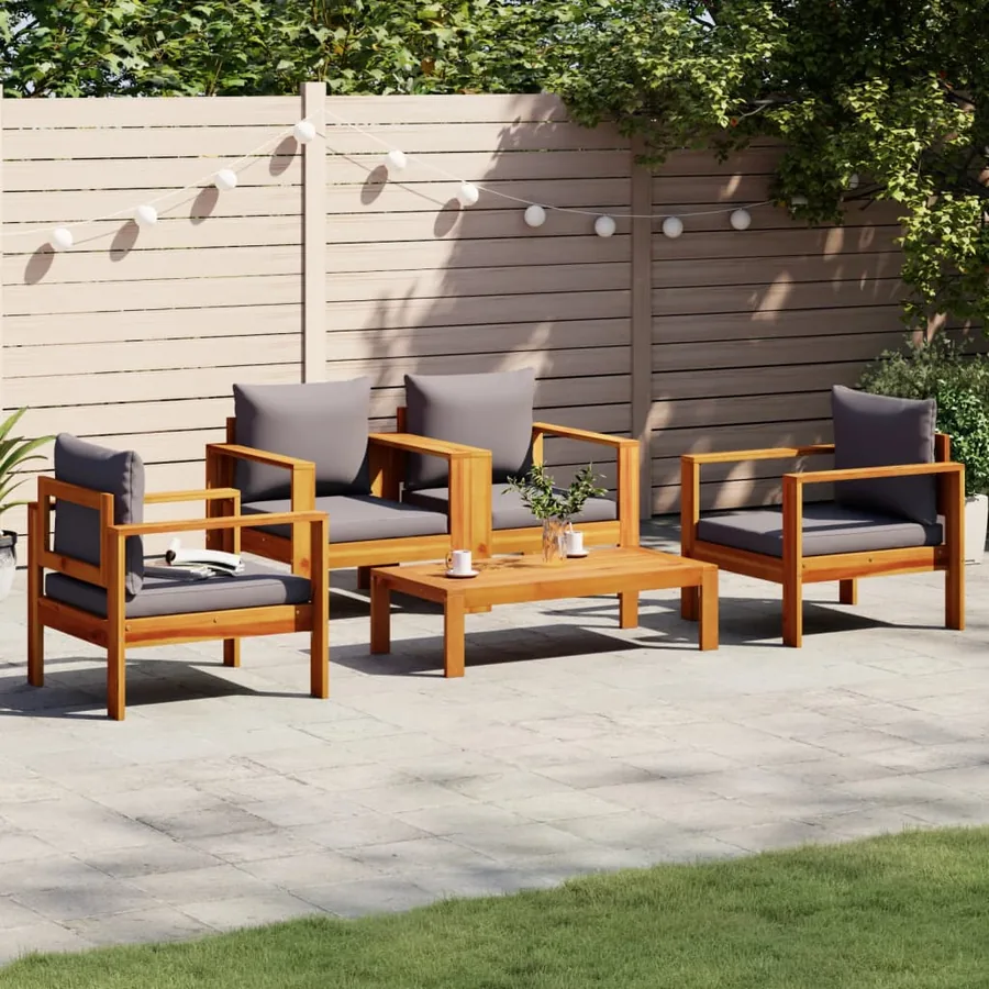 Salon de jardin avec coussins 5 pcs Bois d'acacia solide