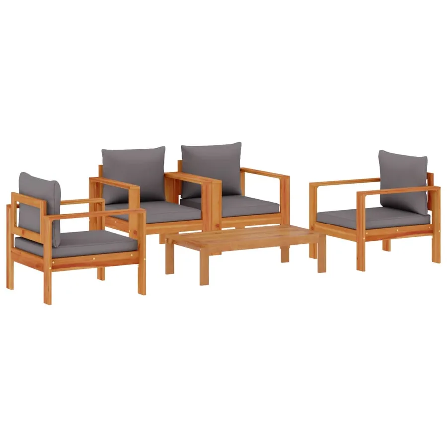 Salon de jardin avec coussins 5 pcs Bois d'acacia solide - 2