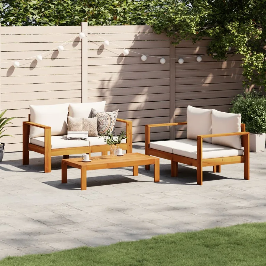 Salon de jardin avec coussins 3 pcs bois massif d'acacia