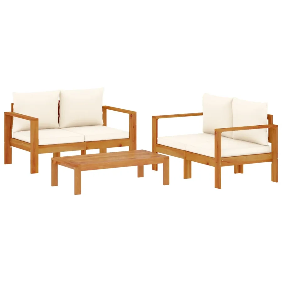 Salon de jardin avec coussins 3 pcs bois massif d'acacia - 2