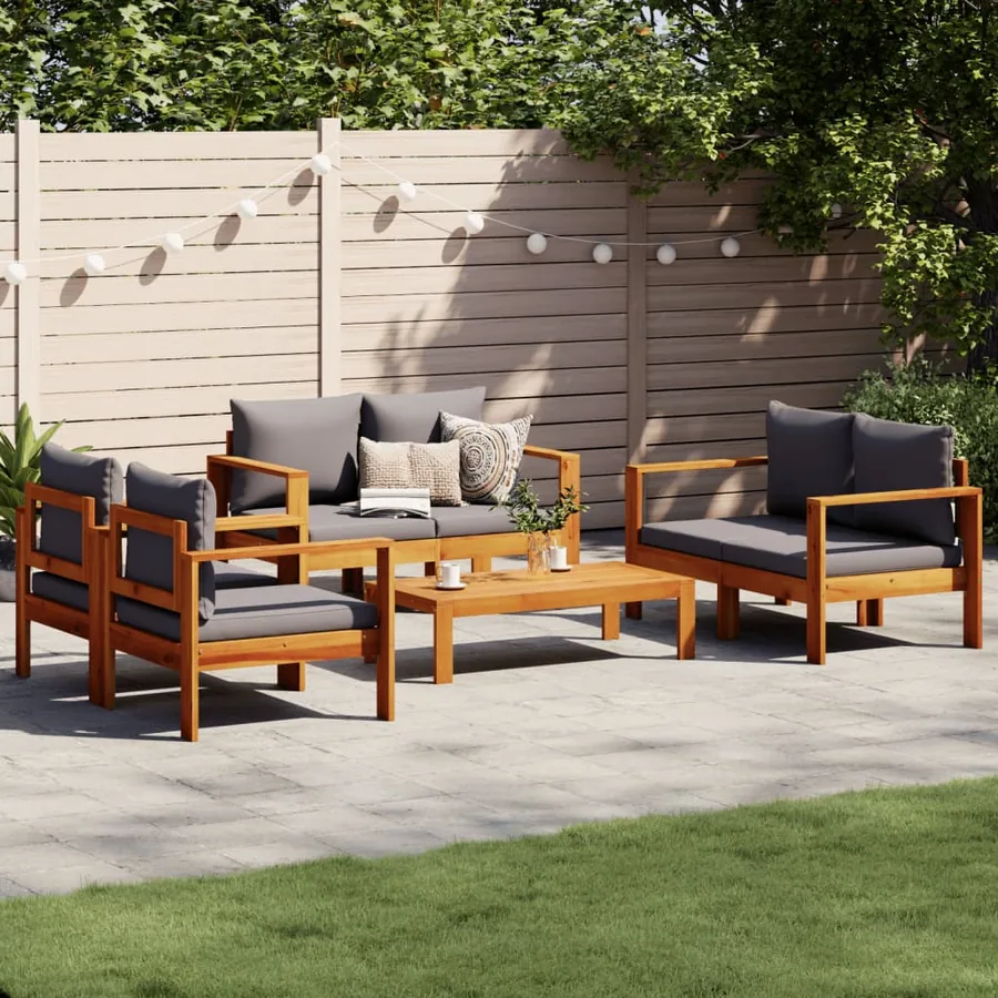 Salon de jardin avec coussins 5 pcs Bois d'acacia solide