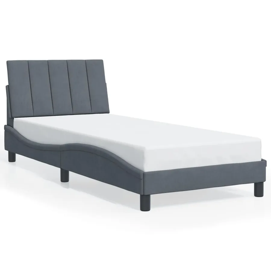 Cadre de lit avec LED sans matelas Hanko gris foncé 90x200 cm velours - 5