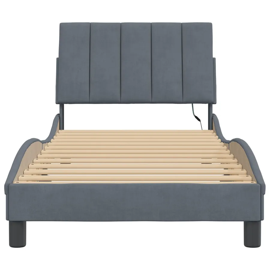 Cadre de lit avec LED sans matelas Hanko gris foncé 90x200 cm velours - 6