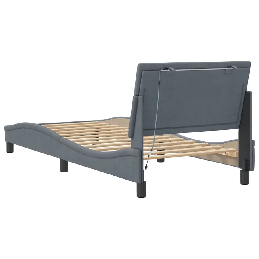 Cadre de lit avec LED sans matelas Hanko gris foncé 90x200 cm velours - 8