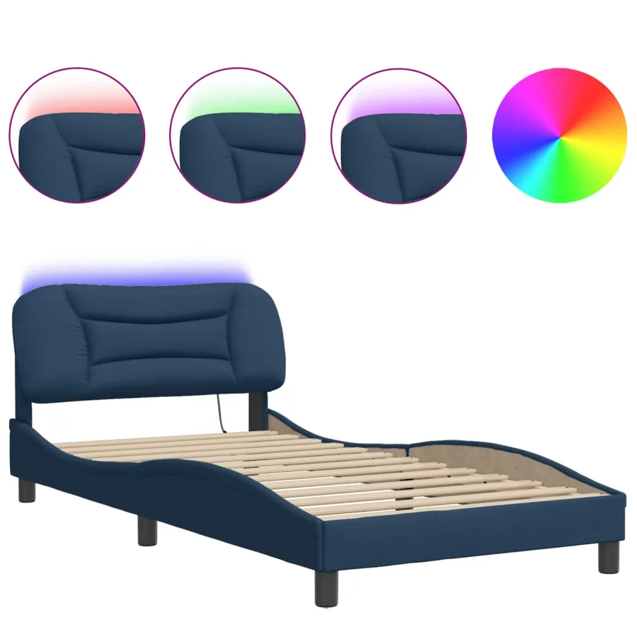 Cadre de lit avec LED sans matelas Hvar bleu 100x200 cm tissu - 2