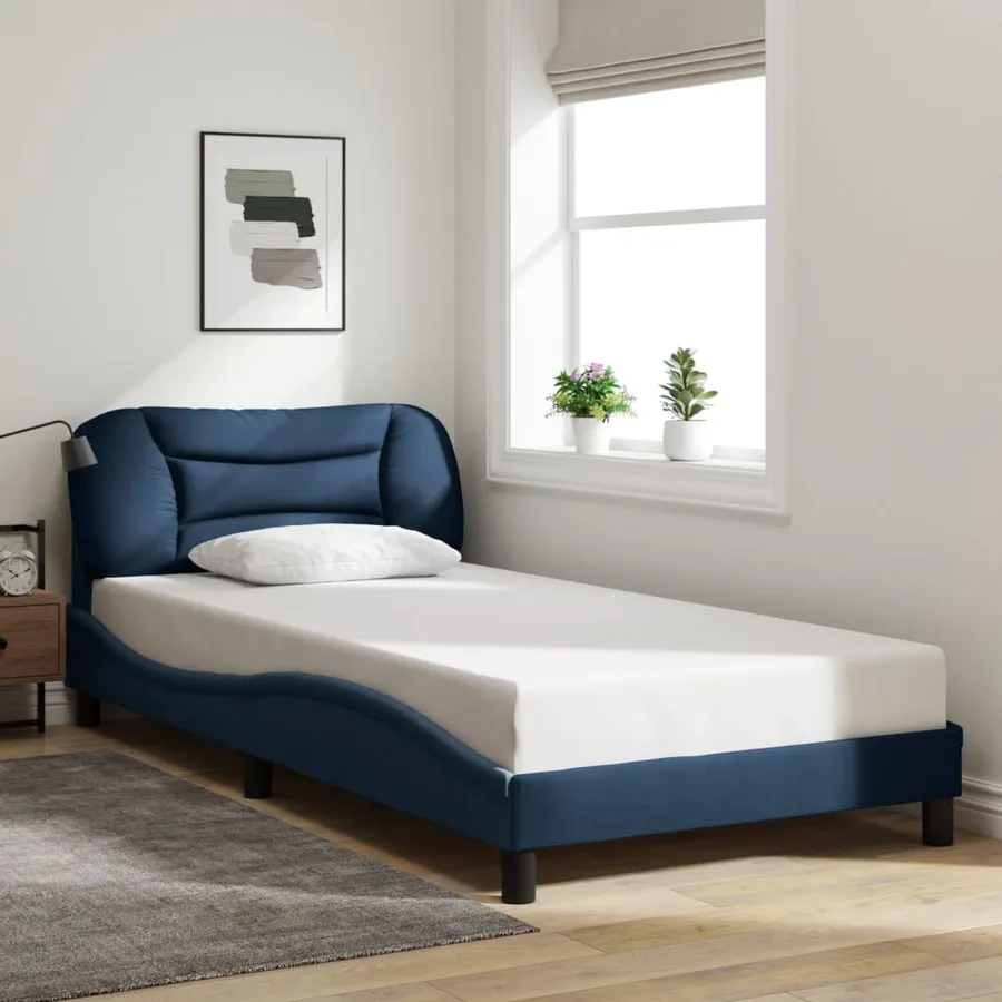 Cadre de lit avec LED sans matelas Hvar bleu 100x200 cm tissu - 4