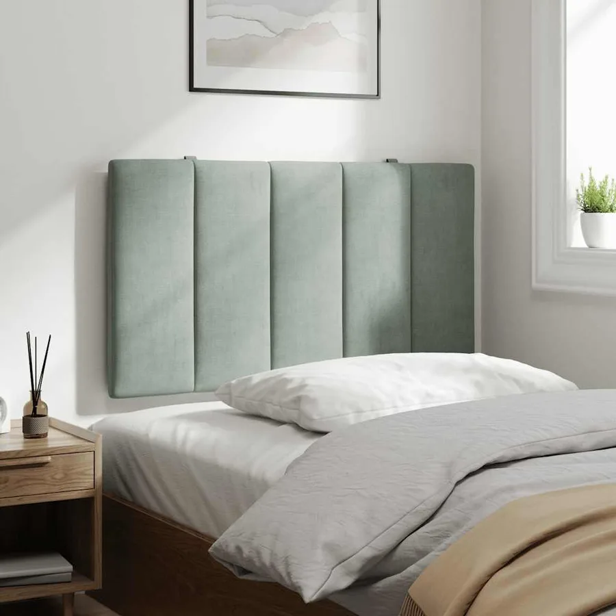 Coussin de tête de lit Hanko gris clair 80 cm velours - 4