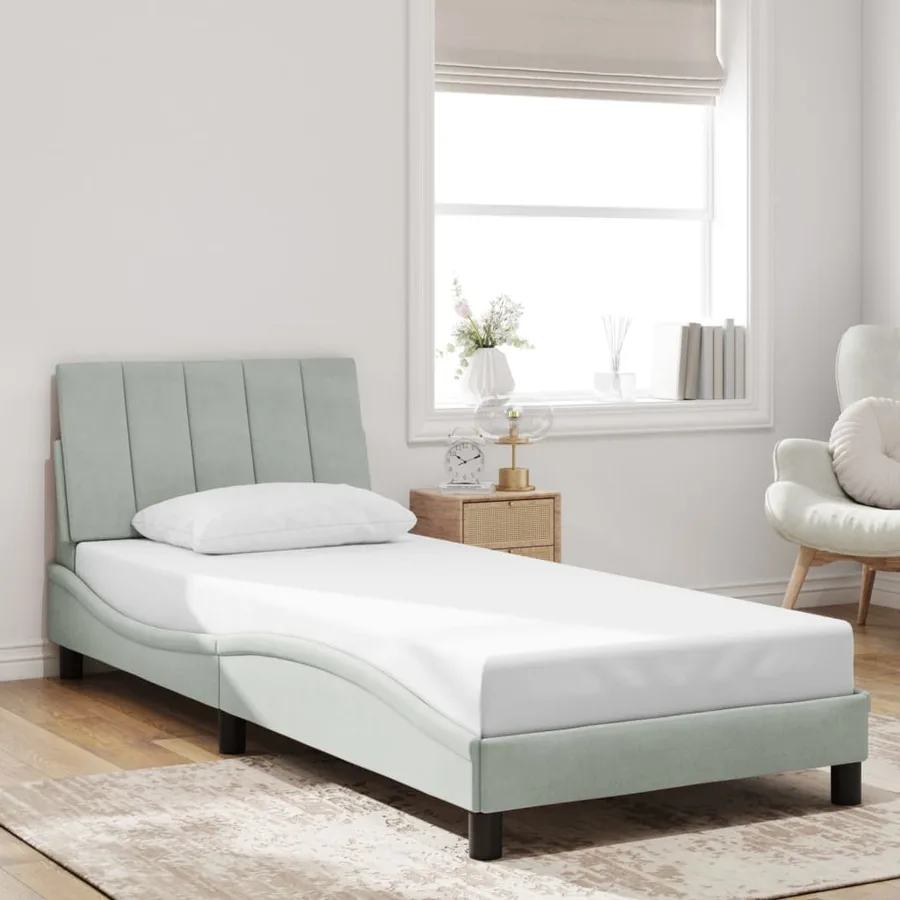 Cadre de lit avec LED sans matelas Hanko gris clair 80x200 cm velours - 4