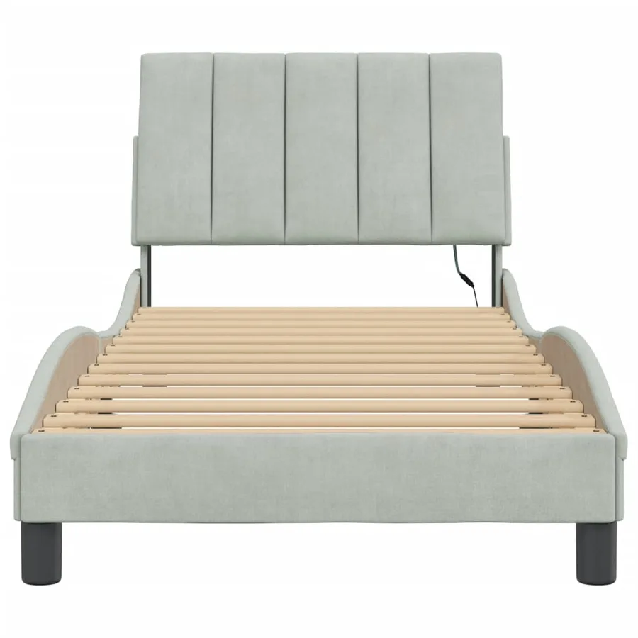 Cadre de lit avec LED sans matelas Hanko gris clair 80x200 cm velours - 6