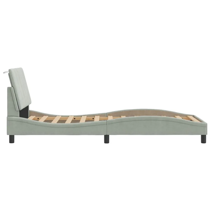 Cadre de lit avec LED sans matelas Hanko gris clair 80x200 cm velours - 7