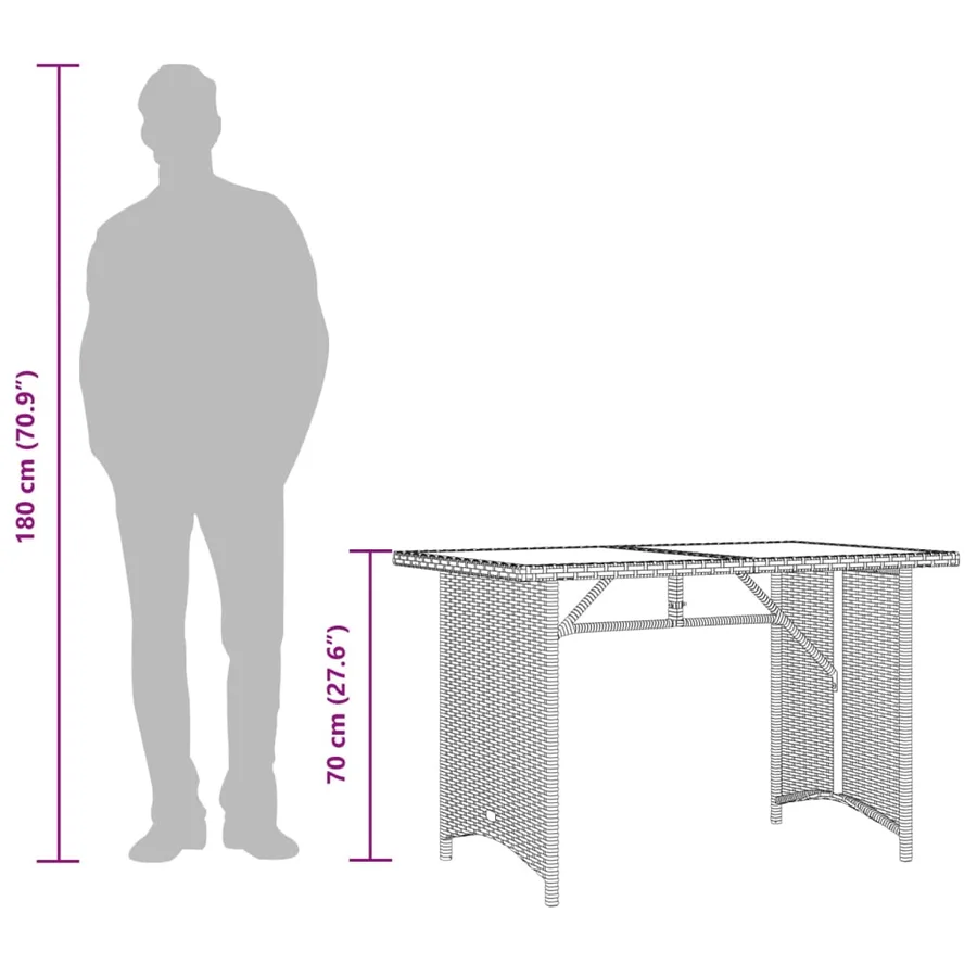 Table de jardin et dessus en bois noir 110x68x70 cm poly rotin - 10