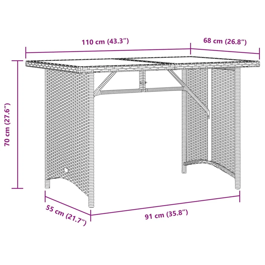 Table de jardin et dessus en bois noir 110x68x70 cm poly rotin - 9