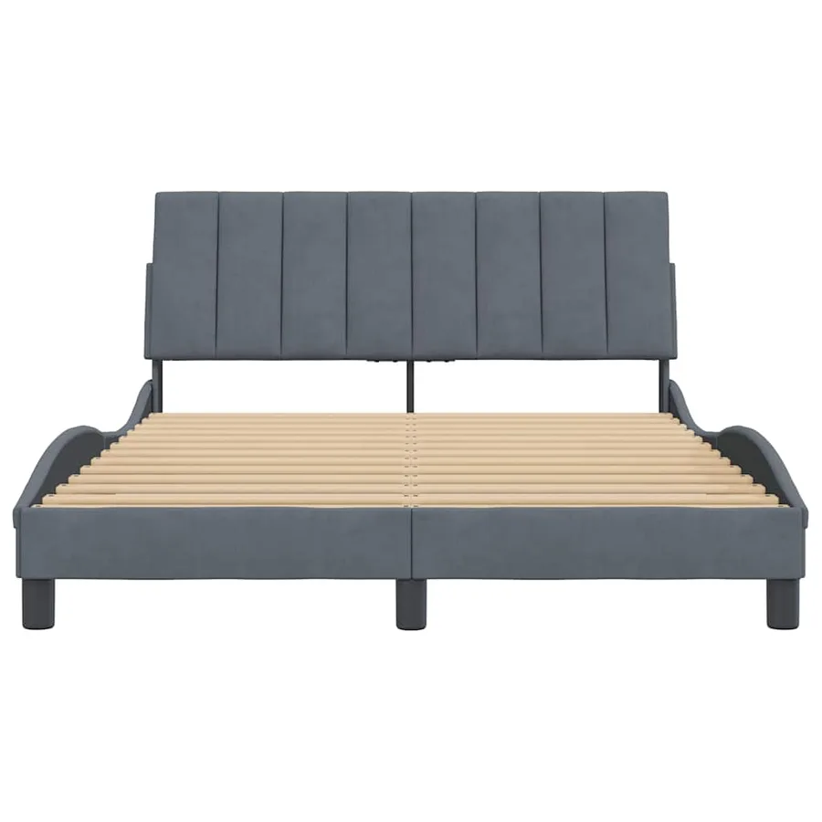Cadre de lit sans matelas Hanko gris foncé 140x200 cm velours - 5