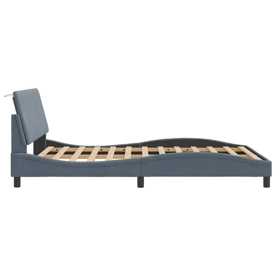 Cadre de lit sans matelas Hanko gris foncé 140x200 cm velours - 6