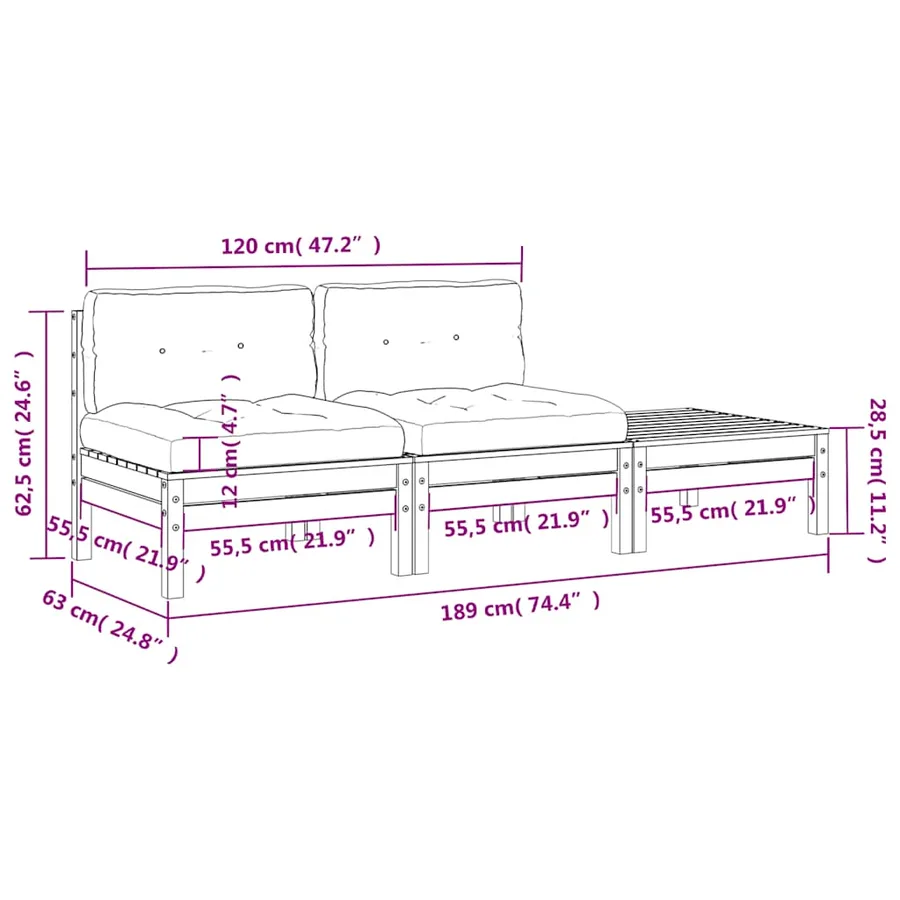 Canapé de jardin avec coussins et repose-pied 2 places - 11