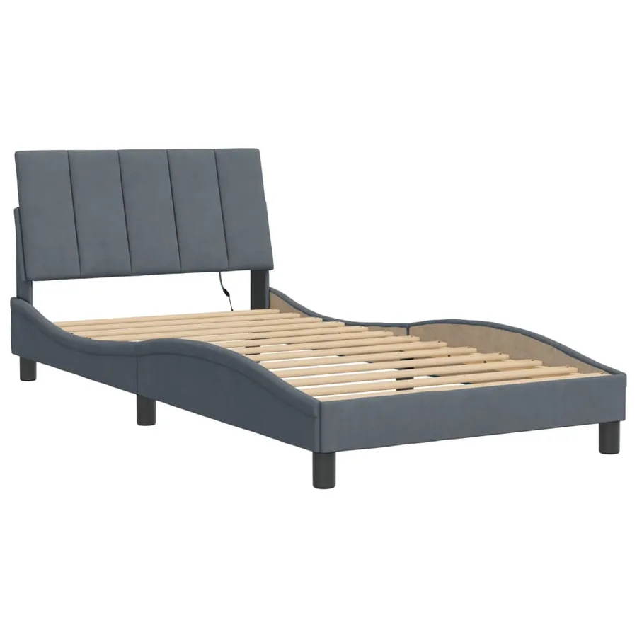 Cadre de lit avec LED sans matelas Hanko gris foncé 100x200cm velours - 3
