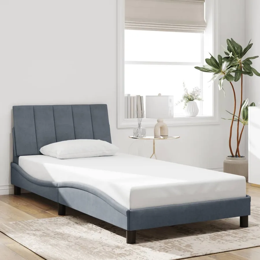 Cadre de lit avec LED sans matelas Hanko gris foncé 100x200cm velours - 4