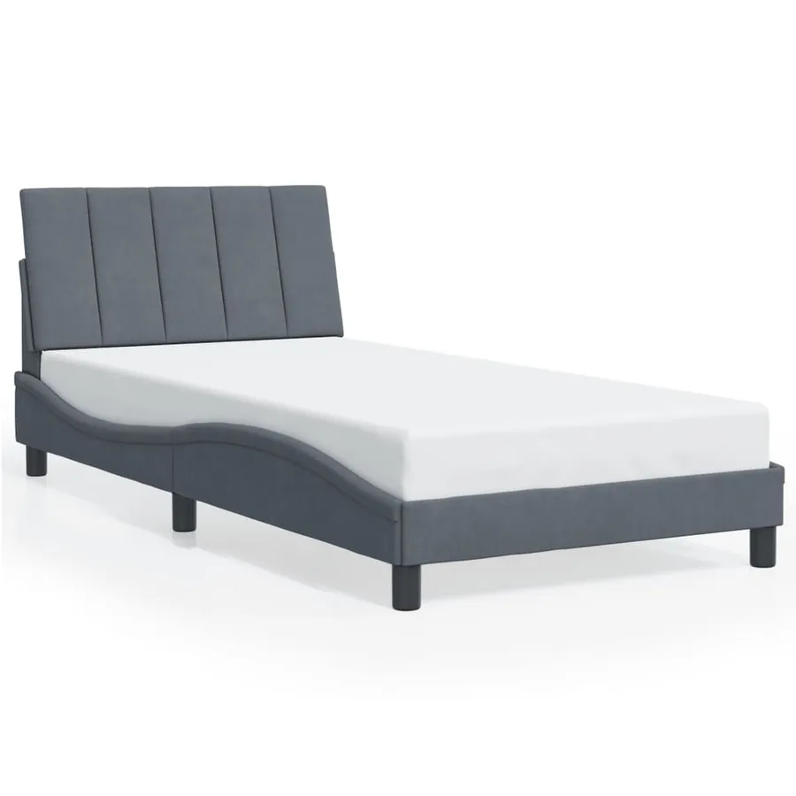 Cadre de lit avec LED sans matelas Hanko gris foncé 100x200cm velours - 5