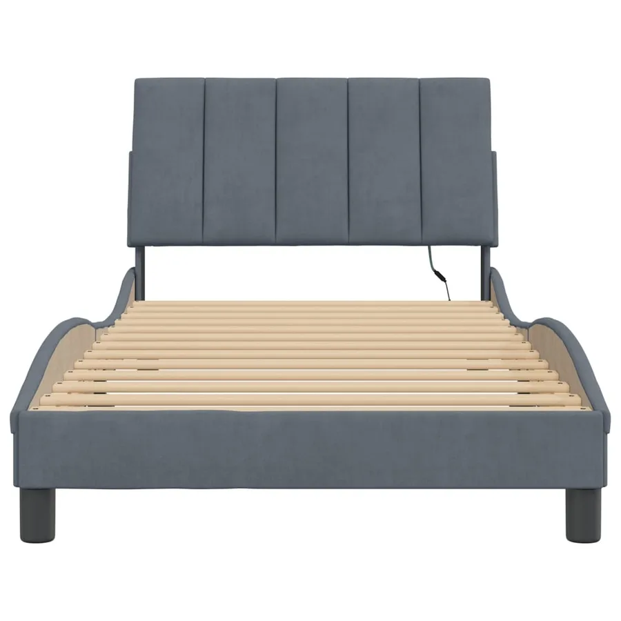 Cadre de lit avec LED sans matelas Hanko gris foncé 100x200cm velours - 6