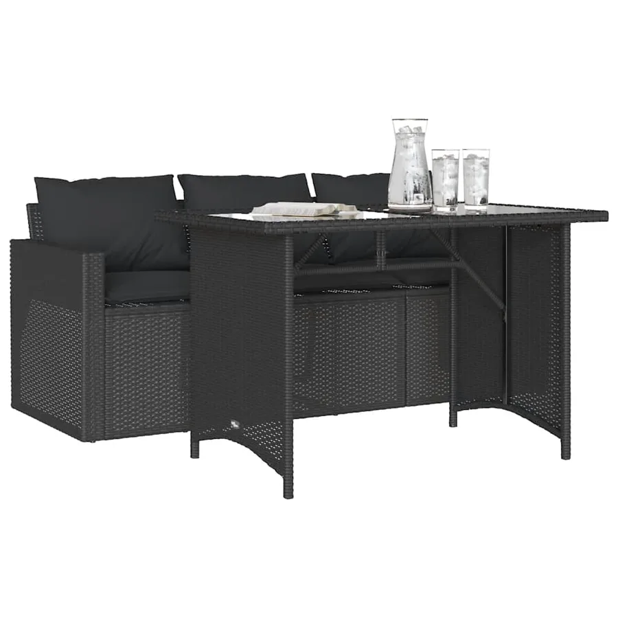 Ensemble à manger de jardin coussins 2pcs noir résine tressée - 3