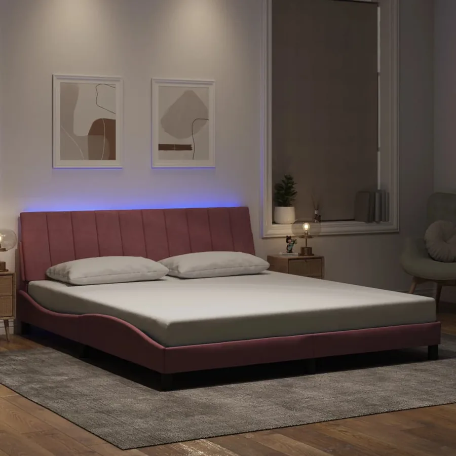Cadre de lit avec LED sans matelas Hanko rose 180x200 cm velours