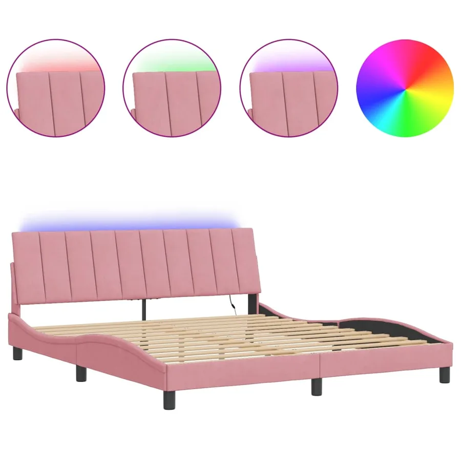Cadre de lit avec LED sans matelas Hanko rose 180x200 cm velours - 2