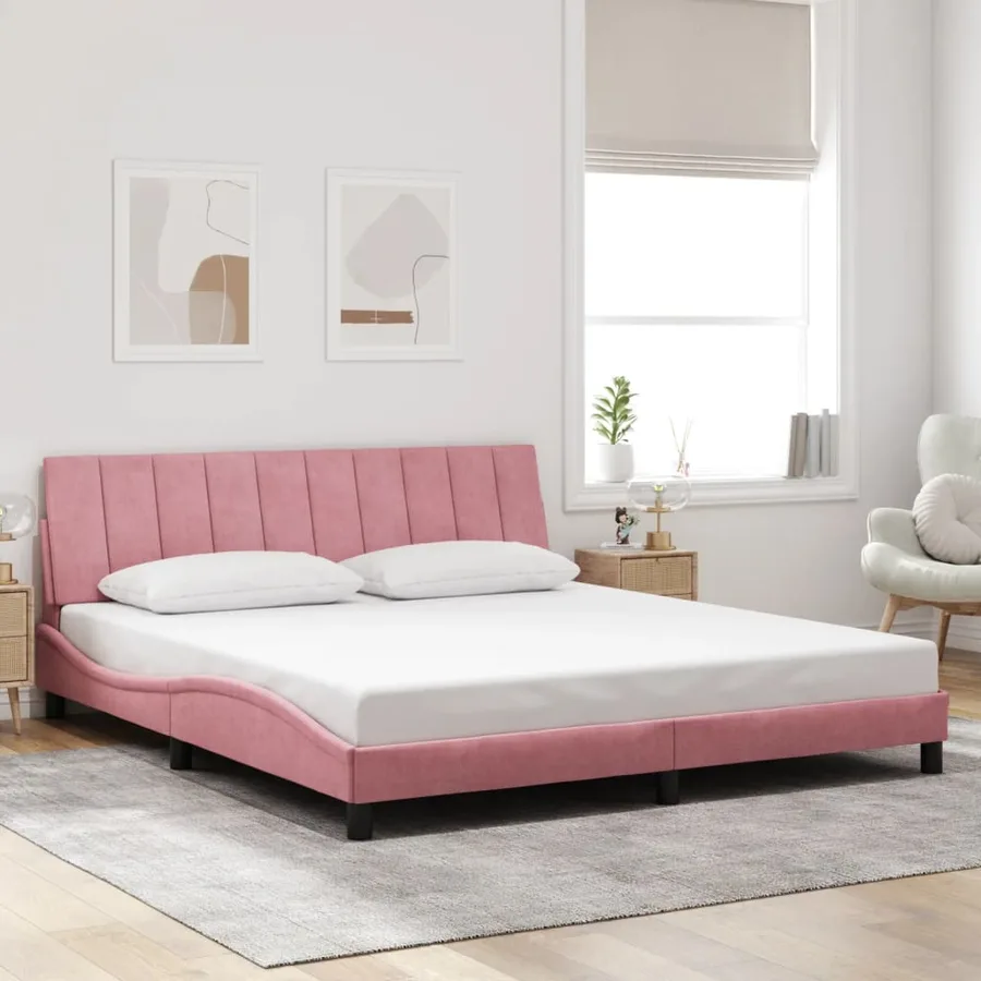 Cadre de lit avec LED sans matelas Hanko rose 180x200 cm velours - 4