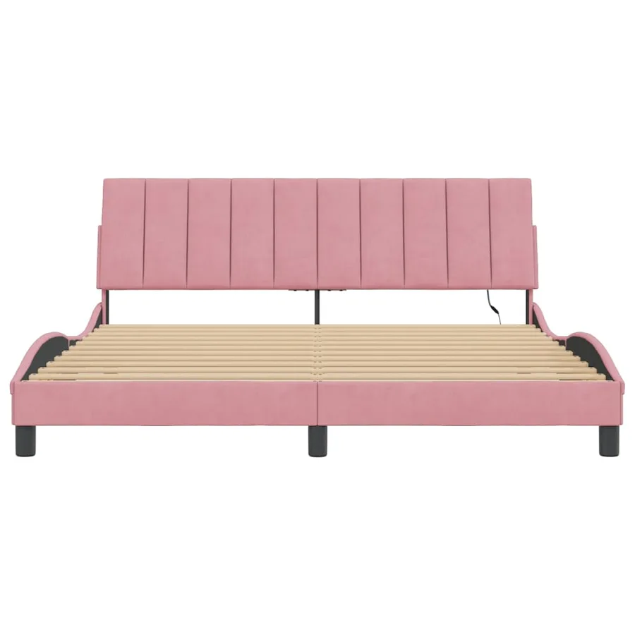 Cadre de lit avec LED sans matelas Hanko rose 180x200 cm velours - 6