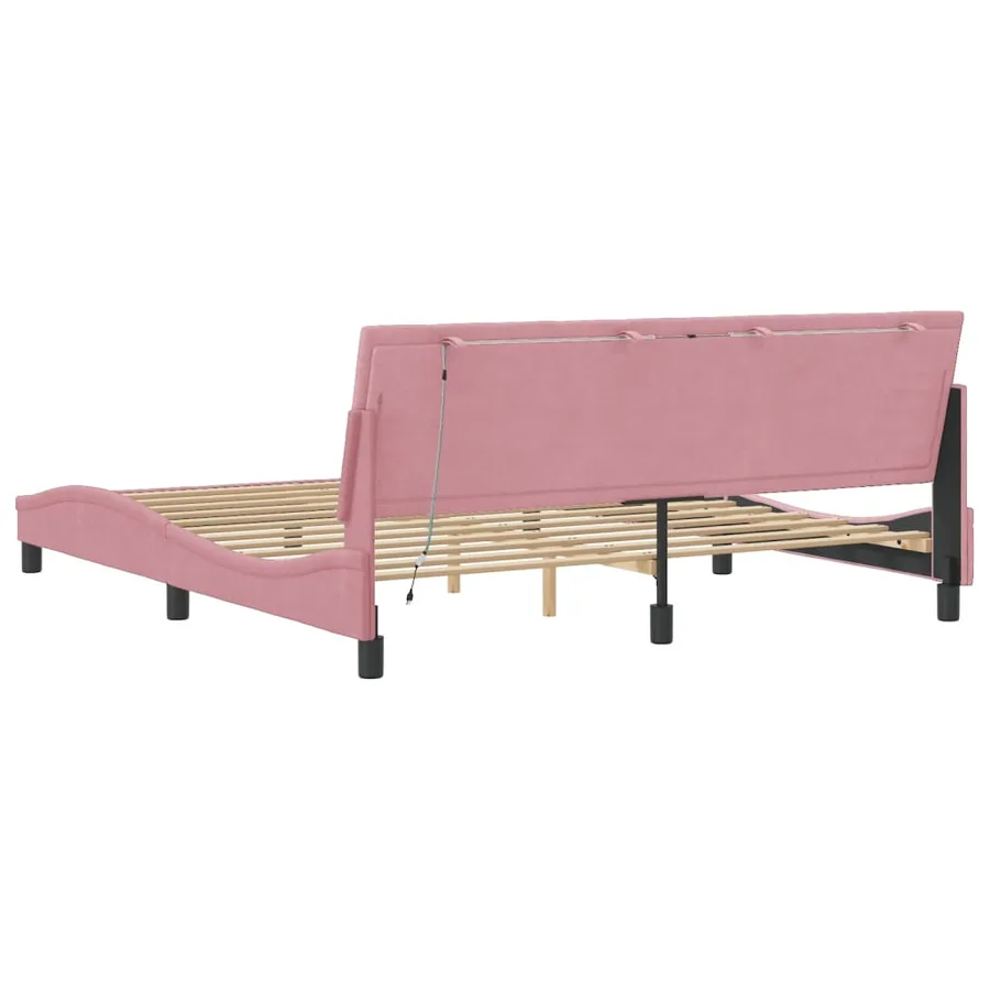 Cadre de lit avec LED sans matelas Hanko rose 180x200 cm velours - 8