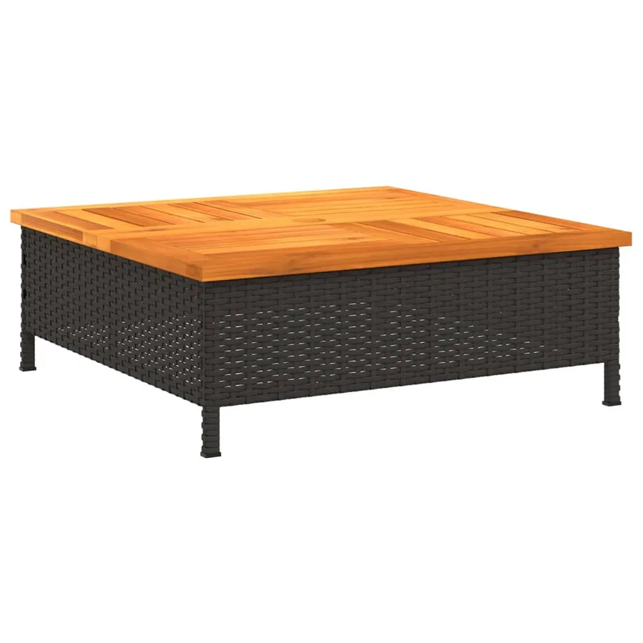 Table de jardin noir 70x70x25 cm résine tressée et bois acacia - 2
