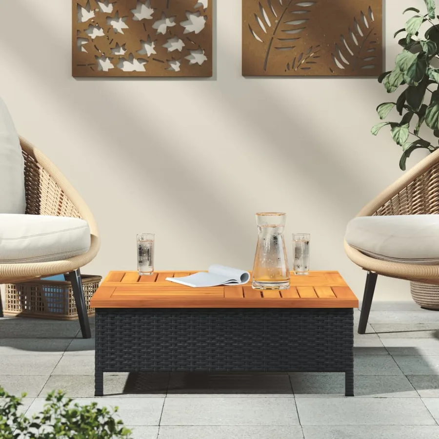 Table de jardin noir 70x70x25 cm résine tressée et bois acacia - 3