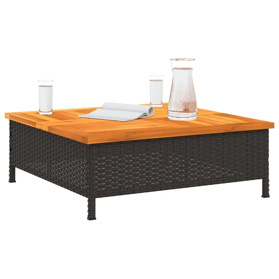 Table de jardin noir 70x70x25 cm résine tressée et bois acacia - 4