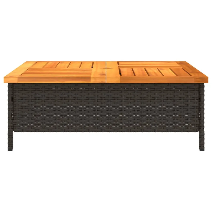 Table de jardin noir 70x70x25 cm résine tressée et bois acacia - 6