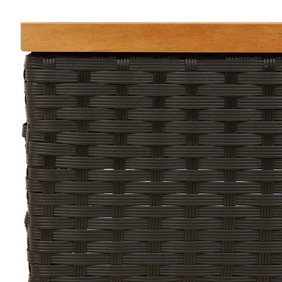 Table de jardin noir 70x70x25 cm résine tressée et bois acacia - 8