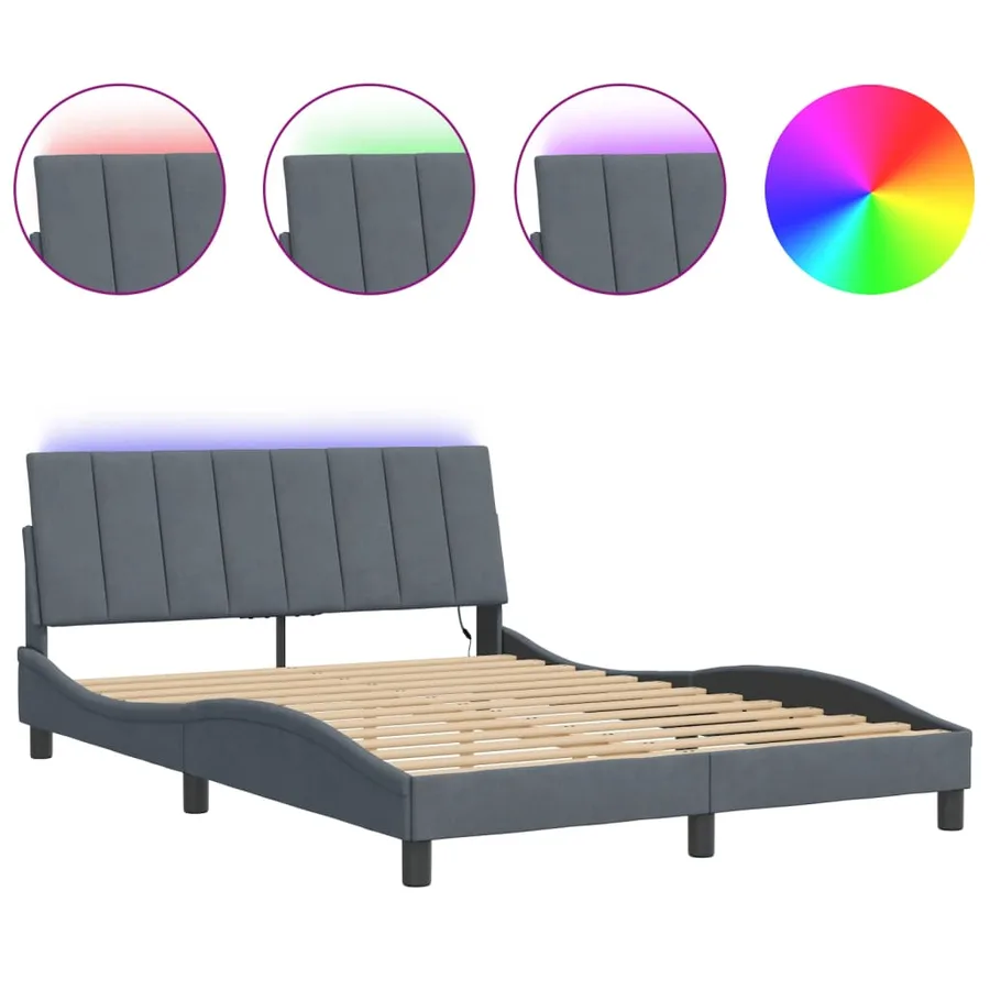 Cadre de lit avec LED sans matelas Hanko gris foncé 120x200cm velours - 2