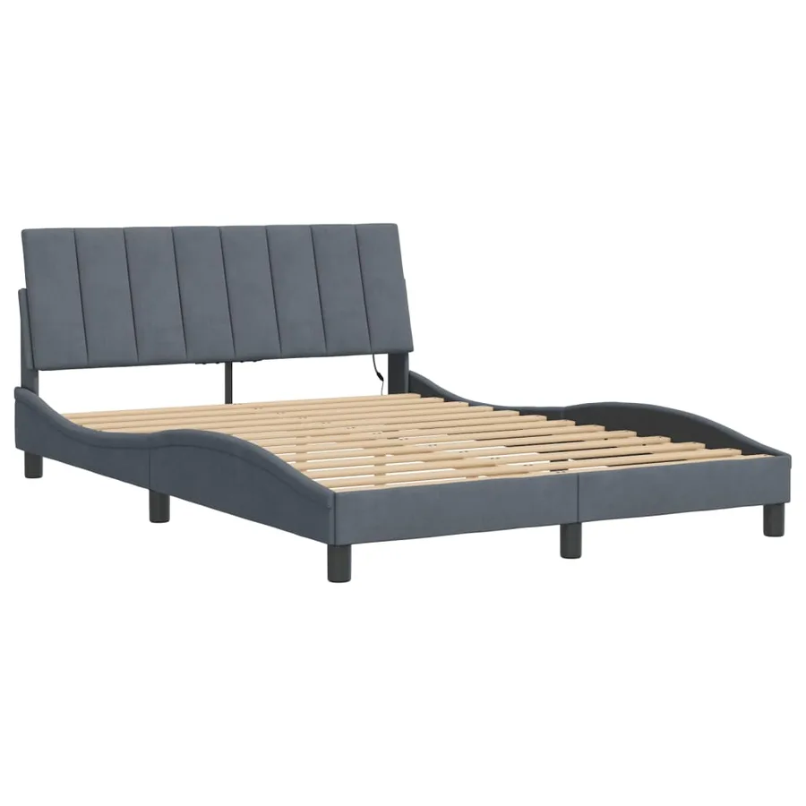 Cadre de lit avec LED sans matelas Hanko gris foncé 120x200cm velours - 3